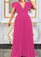 Modern Yellow V Neck Wrinkled Sashes Solid Tulle Patchwork Jumpsuit Summer