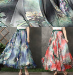 Modern big hem chiffon quilting clothes design black prints A Line Dresses summer