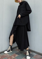Modern black cotton linen asymmetric Ruffles fall skirt