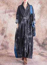 Load image into Gallery viewer, Modern denim black cotton dress v neck patchwork loose fall Dress