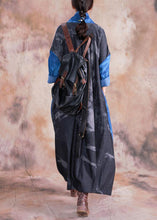 Load image into Gallery viewer, Modern denim black cotton dress v neck patchwork loose fall Dress