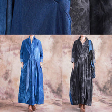 Load image into Gallery viewer, Modern denim black cotton dress v neck patchwork loose fall Dress