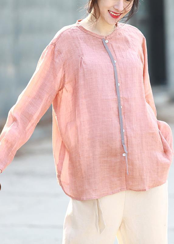 Modern half sleeve pink linen Blouse summer shirt