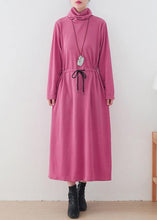 Load image into Gallery viewer, Modern high neck drawstring dresses Tutorials pink loose Dresses