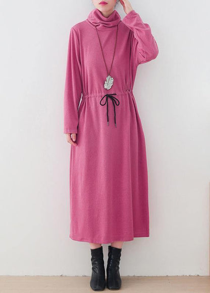 Modern high neck drawstring dresses Tutorials pink loose Dresses