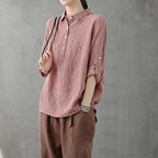 Modern lapel Button Down tops women Fabrics pink striped shirt