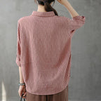 Modern lapel Button Down tops women Fabrics pink striped shirt