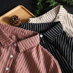 Modern lapel Button Down tops women Fabrics pink striped shirt