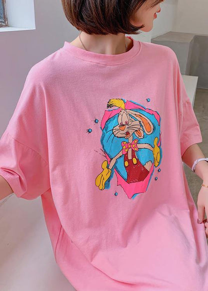 Modern o neck quilting clothes Outfits pink Cartoon anime print long Dresses