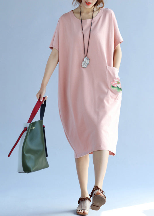 Modern pink Cotton quilting clothes Fashion Ideas pockets loose Summer Dresses