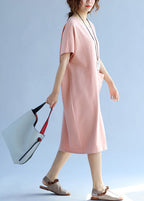 Modern pink Cotton quilting clothes Fashion Ideas pockets loose Summer Dresses