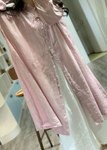 Load image into Gallery viewer, Modern pink lapel collar linen dresses long sleeve baggy fall Dress