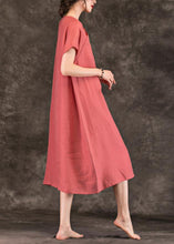 Load image into Gallery viewer, Modern pink linen Long Shirts o neck short sleeve Plus Size summer Dresses