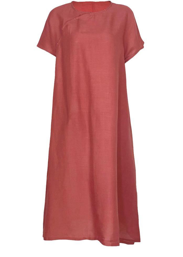 Modern pink linen Long Shirts o neck short sleeve Plus Size summer Dresses