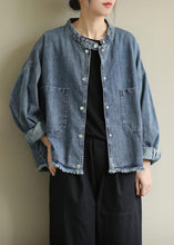 Load image into Gallery viewer, Modern stand collar pockets Plus Size Coats Women denim blue Knee jackets