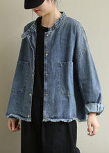Load image into Gallery viewer, Modern stand collar pockets Plus Size Coats Women denim blue Knee jackets