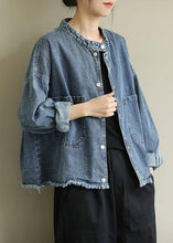 Load image into Gallery viewer, Modern stand collar pockets Plus Size Coats Women denim blue Knee jackets