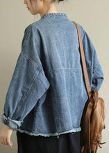 Load image into Gallery viewer, Modern stand collar pockets Plus Size Coats Women denim blue Knee jackets