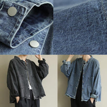 Load image into Gallery viewer, Modern stand collar pockets Plus Size Coats Women denim blue Knee jackets