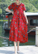 Load image into Gallery viewer, Modern v neck tie waist linen cotton clothes Work red print Dress summer