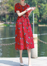 Load image into Gallery viewer, Modern v neck tie waist linen cotton clothes Work red print Dress summer