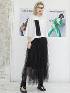 Mu black chiffon skirt Fashion Sewing asymmetric Art Summer skirt
