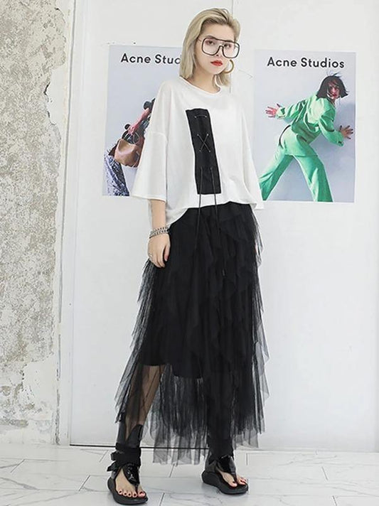 Mu black chiffon skirt Fashion Sewing asymmetric Art Summer skirt