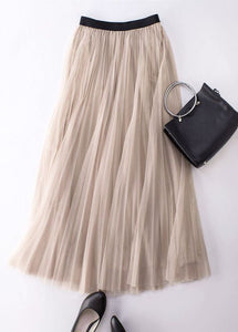 Natural Apricot Wrinkled Elastic Waist Tulle Skirt Summer