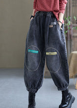 Load image into Gallery viewer, Natural Black Casual Elastic Waist Pockets Fall Denim Pants