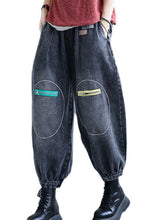 Load image into Gallery viewer, Natural Black Casual Elastic Waist Pockets Fall Denim Pants