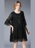 Natural Black Flare Sleeve Hollow Out Spring Holiday Dress