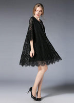 Natural Black Flare Sleeve Hollow Out Spring Holiday Dress