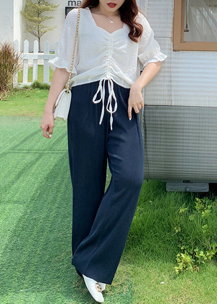 Natural Black Oversized Draping Spandex Wide Leg Pants Fall