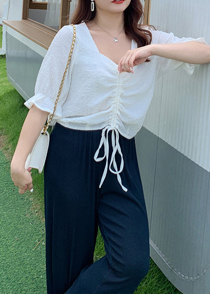 Natural Black Oversized Draping Spandex Wide Leg Pants Fall