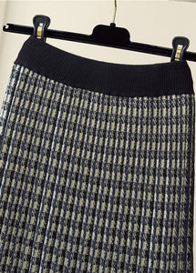 Natural Black Plaid Knit pleated skirt Spring