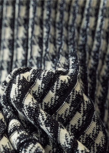 Natural Black Plaid Knit pleated skirt Spring