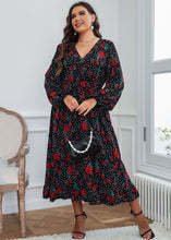 Load image into Gallery viewer, Natural Black Print Wrinkled Chiffon Long Dress Fall