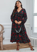 Load image into Gallery viewer, Natural Black Print Wrinkled Chiffon Long Dress Fall