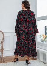 Load image into Gallery viewer, Natural Black Print Wrinkled Chiffon Long Dress Fall