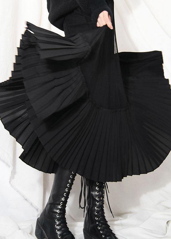 Natural Black Tulle Patchwork Out Summer Pleated Skirts