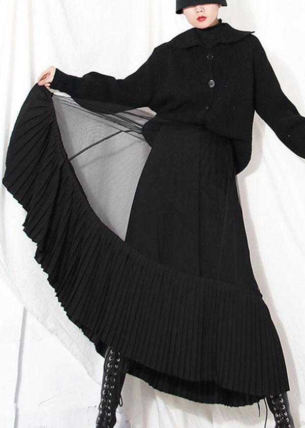 Natural Black Tulle Patchwork Out Summer Pleated Skirts