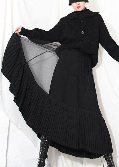 Natural Black Tulle Patchwork Out Summer Pleated Skirts