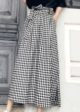 Load image into Gallery viewer, Natural Black White Plaid Bow A Line Summer Skirt Cotton