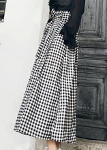 Load image into Gallery viewer, Natural Black White Plaid Bow A Line Summer Skirt Cotton