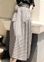 Load image into Gallery viewer, Natural Black White Plaid Bow A Line Summer Skirt Cotton