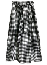 Load image into Gallery viewer, Natural Black White Plaid Bow A Line Summer Skirt Cotton