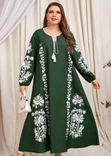 Load image into Gallery viewer, Natural Blackish Green Lace Up Print Patchwork Cotton Dress Fall