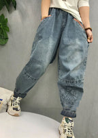Natural Blue Embroideried Patchwork denim Pants Spring