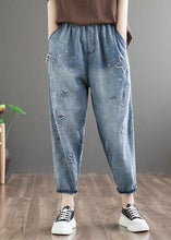 Load image into Gallery viewer, Natural Blue Embroideried Pockets Patchwork Denim Pants Summer