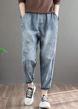 Load image into Gallery viewer, Natural Blue Embroideried Pockets Patchwork Denim Pants Summer